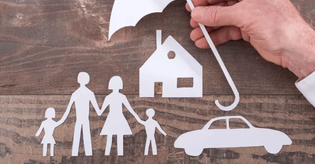 Umbrella covers people and car